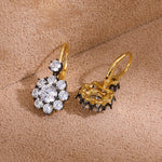Black-and-Gold Floral Halo Cubic Zirconia Earrings - side view | Floysun