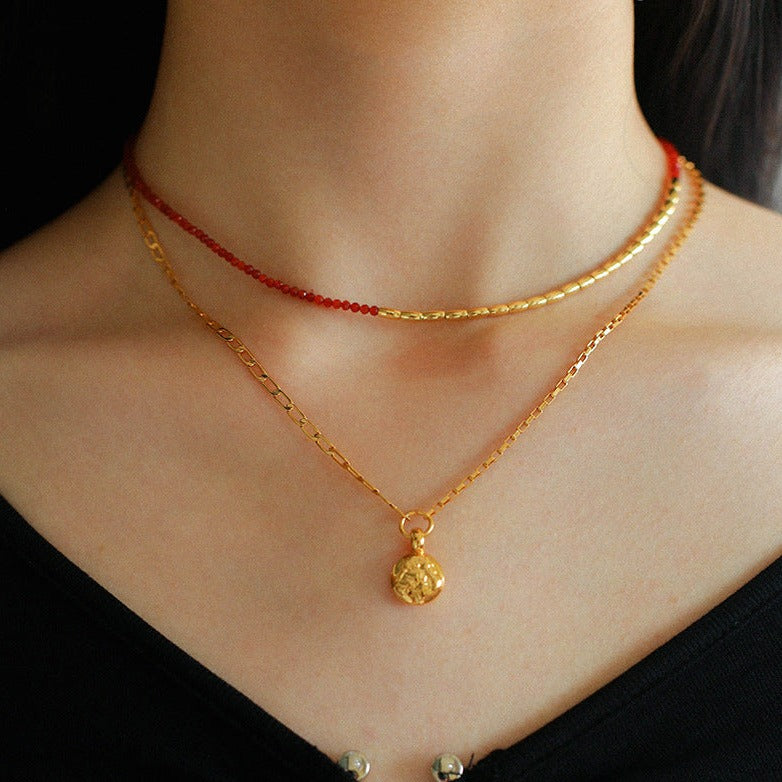 Mini Beaded Asymmetrical Red Agate Bead Bracelet