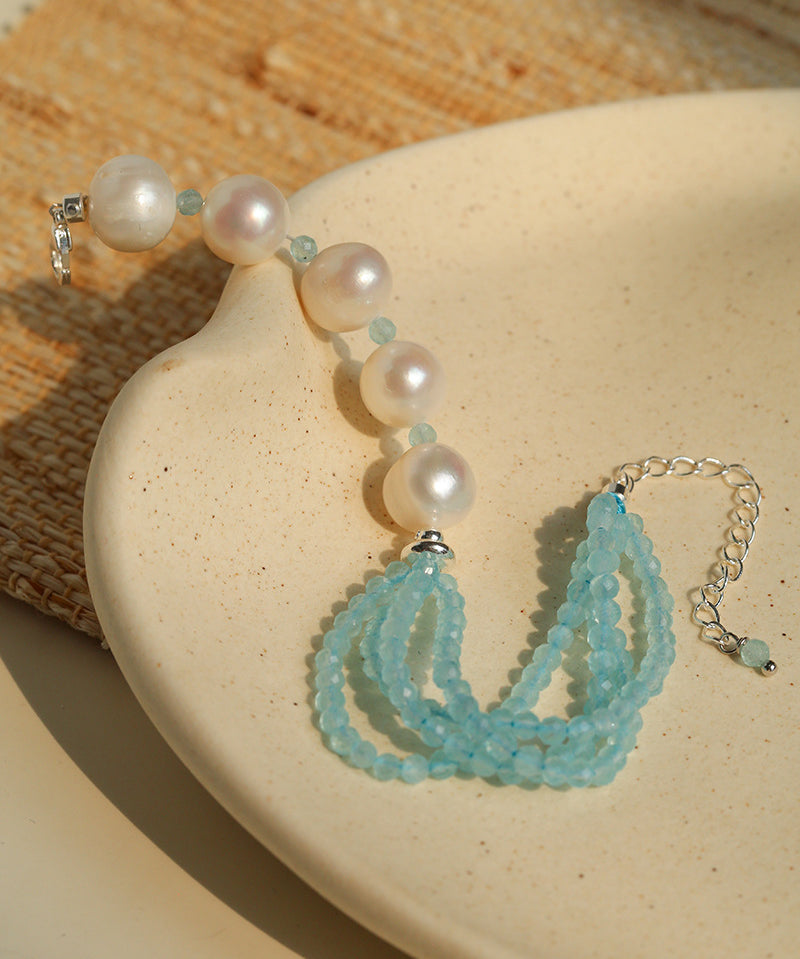 Ice Blue Cat Eye Layered Bracelet