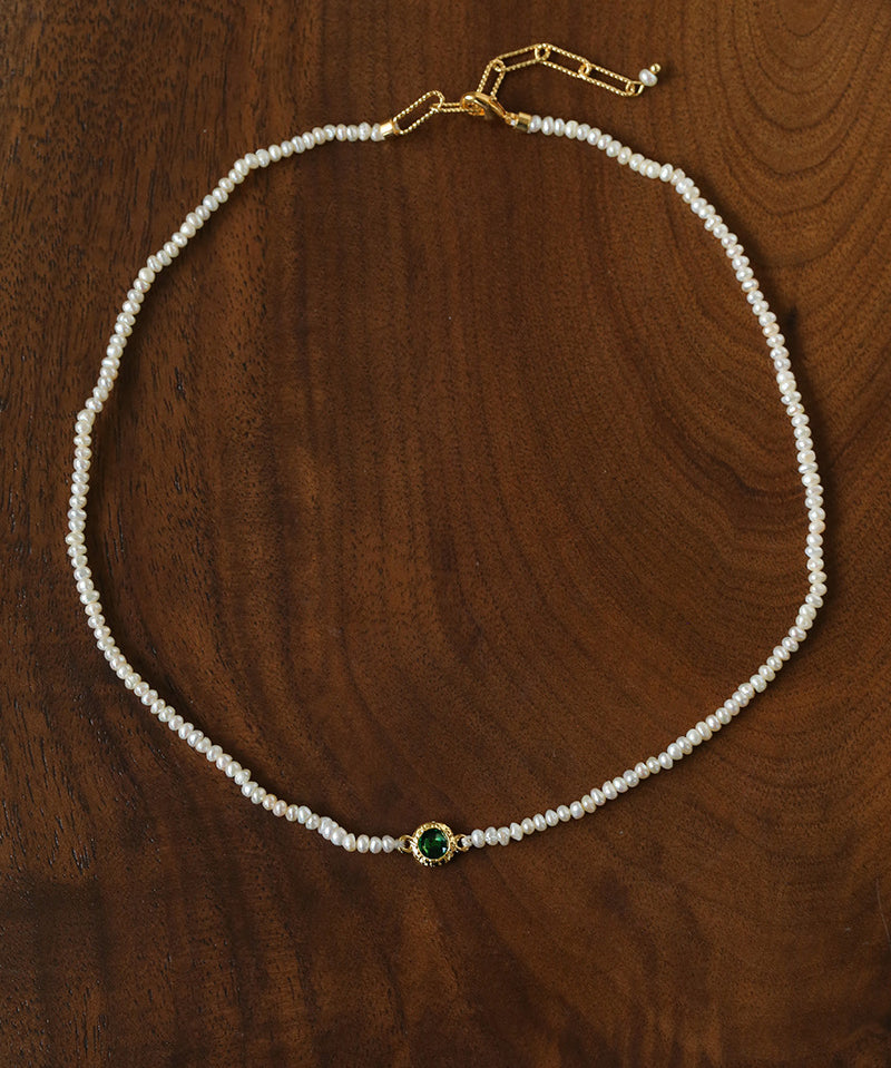 Minimal Luxury Vintage Color Zircon Rice Freshwater Pearl Collarbone Necklace