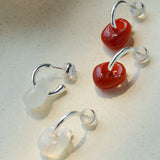 Oval Natural Red Agate And White Agate C-Shaped Earrings