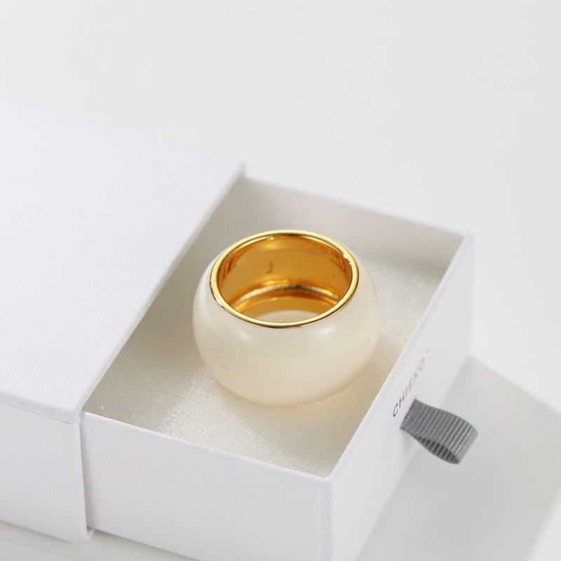 Japanese Minimal Enamel Wide Band Ring | Versatile Layering Style