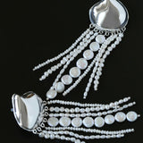 Asymmetric Polished Silver Leaf Long Tassel Earrings