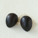 Ebony wood oval earrings showing dark grain and rounded contours