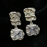 Lava Textured Square Cubic Zirconia Drop Earrings