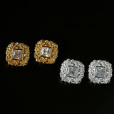 Molten Lava Texture Square Cubic Zirconia Stud Earrings