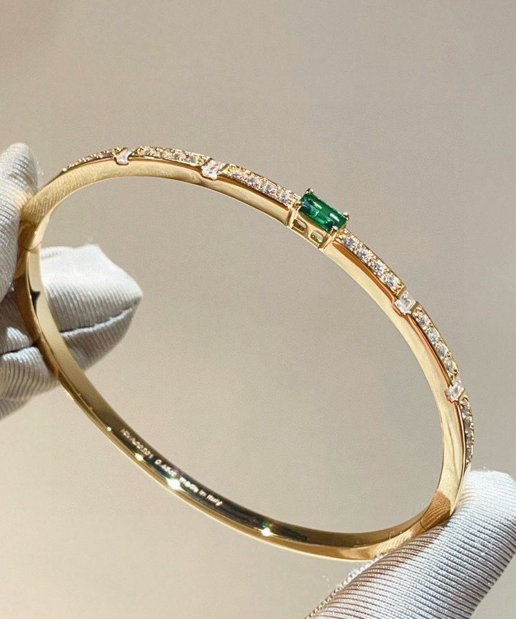 Gold Plated Lab-Grown Emerald & Diamond Bangle