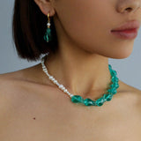 Green Glaze Baroque Spliced Pearl Necklace Earrings