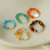 Colorful White Shell Cat‑Head Stretch Beaded Ring