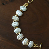 Square Baroque Natural Freshwater Pearl OT Toggle Clasp Statement Bracelet