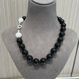 White turquoise & Black Agate Beaded Necklace