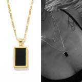 Rectangular Black Onyx Pendant Layering Necklace