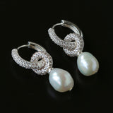 Natural Freshwater Pearl and Cubic Zirconia Interlocking Hoop Earrings