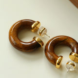 Natural Tiger’s Eye & Red Stone Hoop Earrings