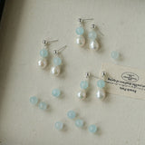 Macaron Three-Tone Crystal Freshwater Pearl Drop Earrings