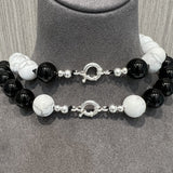 White turquoise & Black Agate Beaded Necklace