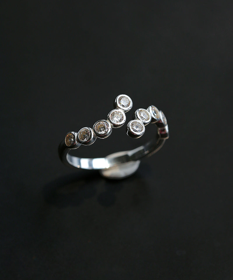 Bubble Curved Bezel Set CZ Band Ring