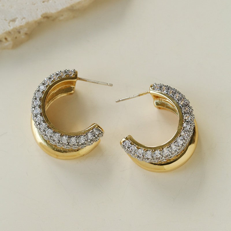 Vintage Two-Tone Pavé Cubic Zirconia Earrings