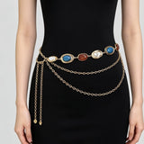 Vintage Art‑Style Acrylic & Faux Pearl Inlay Multi‑Layer Waist Chain