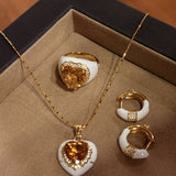 French Vintage Heart Citrine Pendant Necklace - Handcrafted 18K Gold Plated S925 Silver Choker