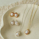Elegant Minimalist Oval Freshwater Pearl Stud Earrings