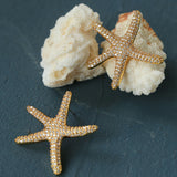 Ocean Style Shell & Paved Starfish Stud Earrings