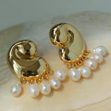 Ocean Style Spiral Shell Freshwater Pearl Tassel Earrings