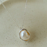 Minimalist Versatile Oval Freshwater Pearl Pendant Necklace