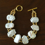 Square Baroque Natural Freshwater Pearl OT Toggle Clasp Statement Bracelet