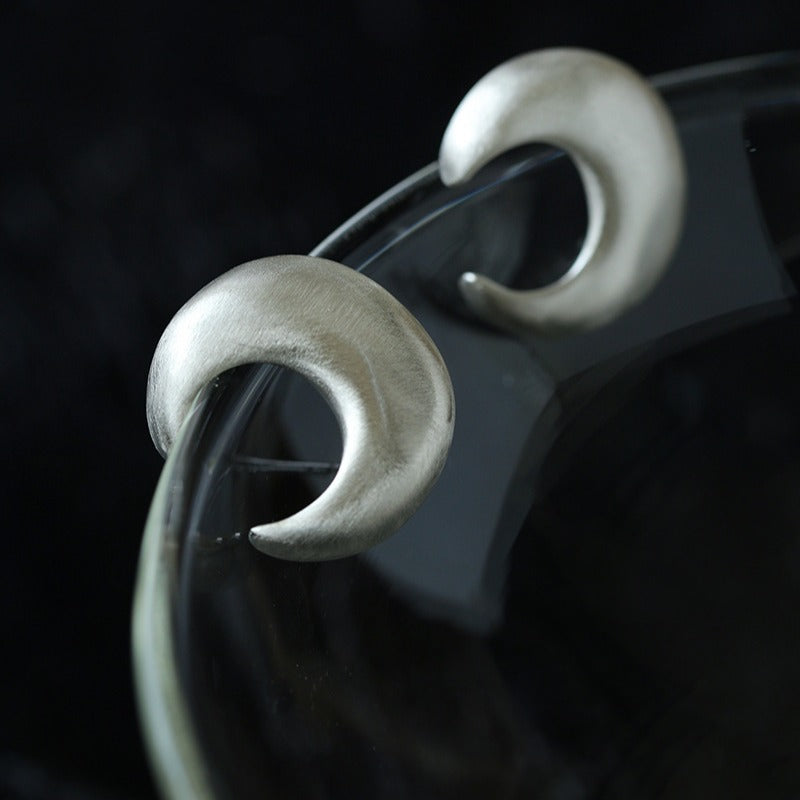 Matte Sterling Silver Series Frosted Moon Bud Simple Stud Earrings