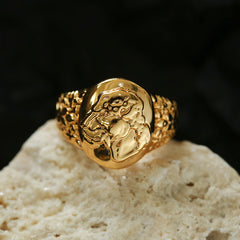 Carved Oval Lioness Ring