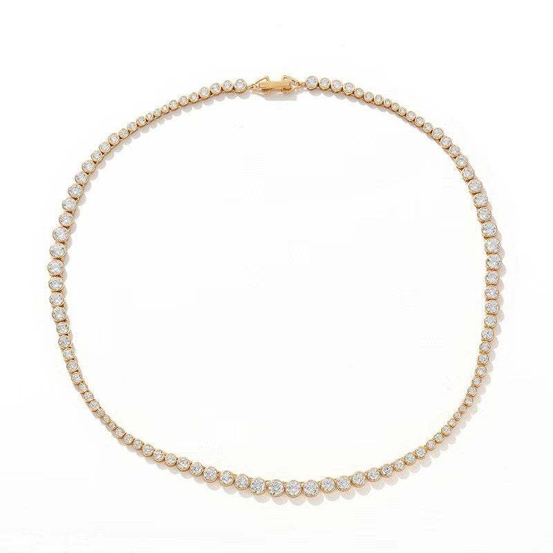 Full view of gold graduated CZ tennis necklace