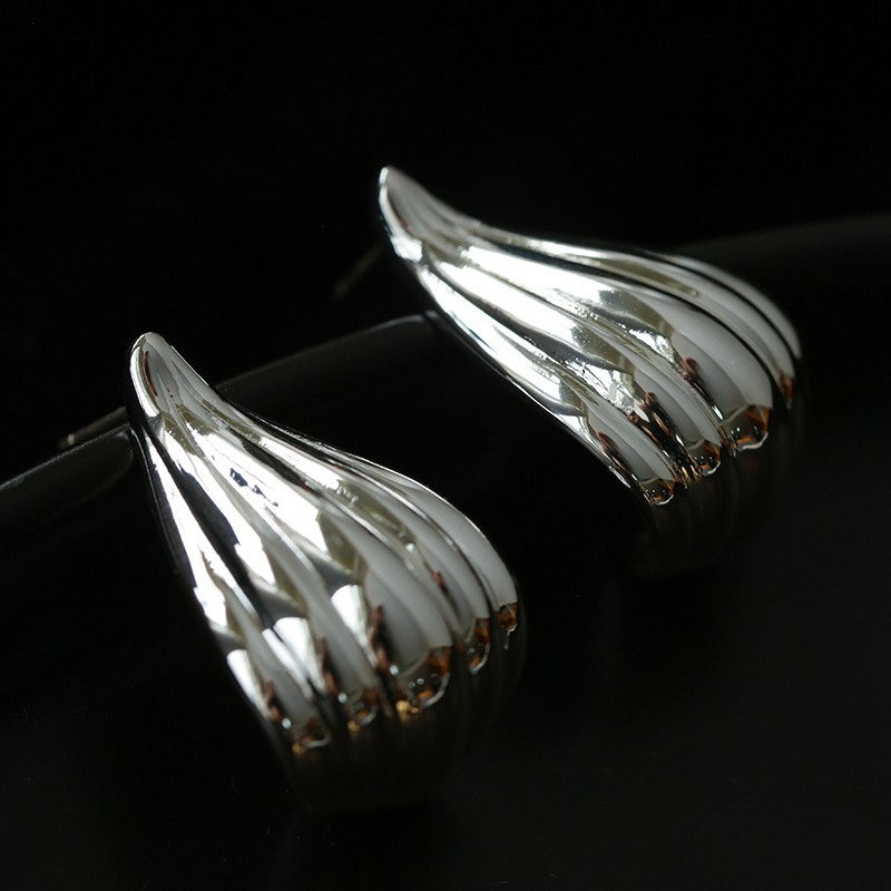 Sculptural Vertical Striped Teardrop Stud Earrings
