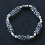 Minimalist Faceted Clear Quartz & Freshwater Pearl Beaded Bracelet