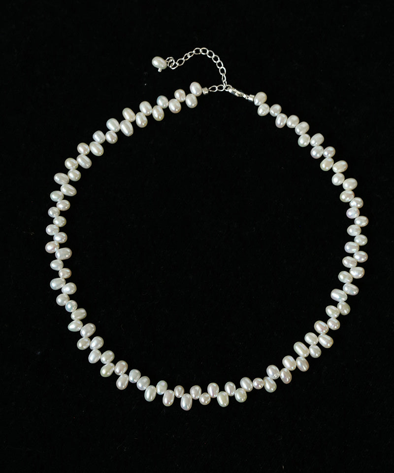 Modern Classic Alternating Rice Pearl Choker - Elegant Natural Freshwater Pearl Necklace