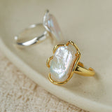 Hollow Lace Baroque Pearl Open Statement Ring - Silver