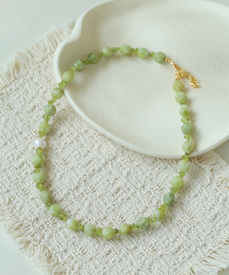 Handmade Natural Southern Jade & Peridot Pearl Necklace