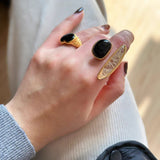 Art Design Rutilated Quartz Black Onyx Open Adjustable Ring