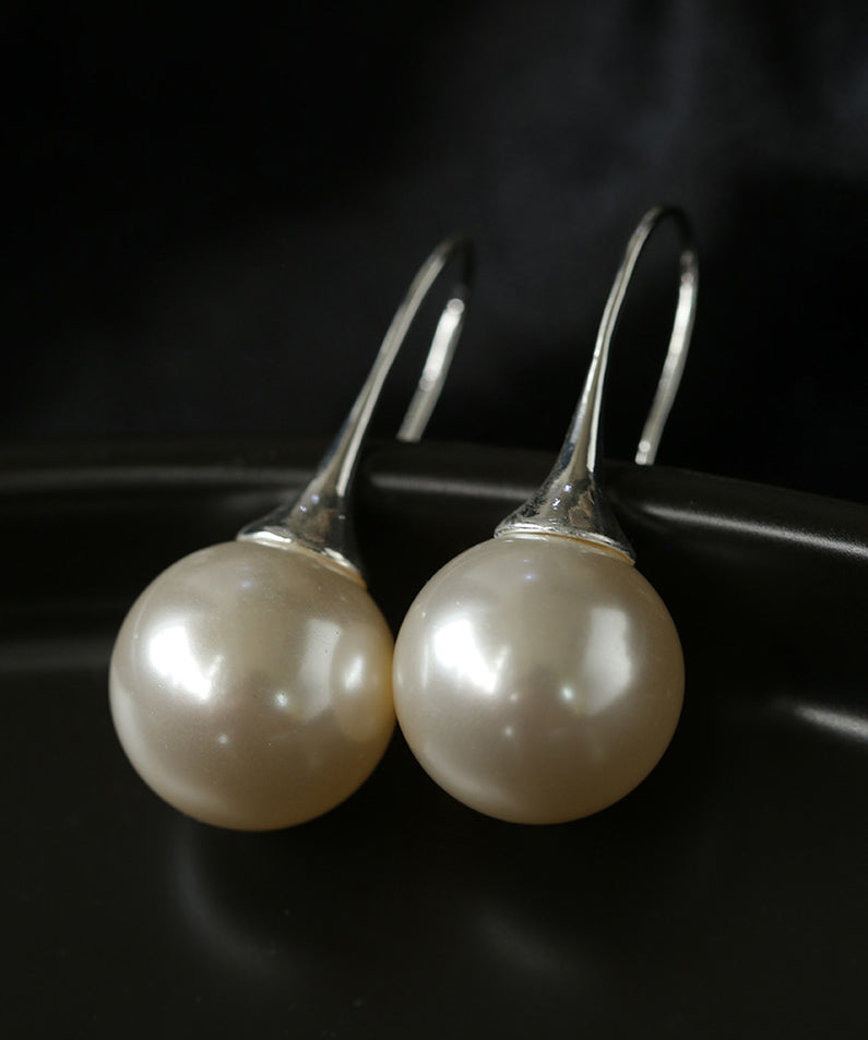 Dual Charms: Black Agate&White crystal&Pearl Ear Hooks