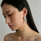 Ocean Style Spiral Shell Freshwater Pearl Tassel Earrings