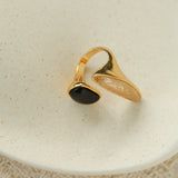 Art Design Rutilated Quartz Black Onyx Open Adjustable Ring