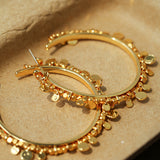 Vintage Gold Disc Fringe Statement Hoop Earrings