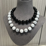 White turquoise & Black Agate Beaded Necklace