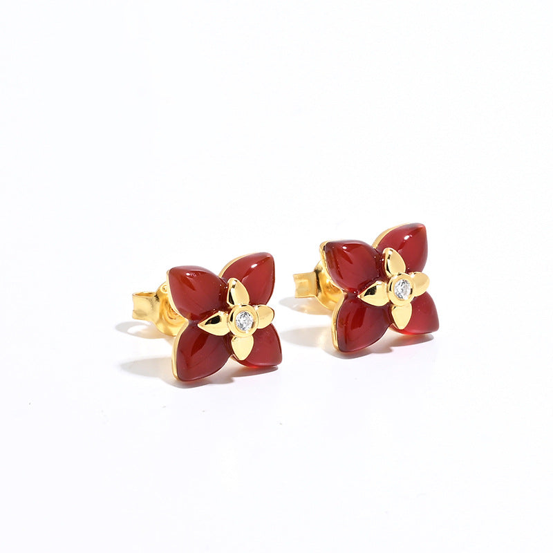 French Vintage Four-Petal Natural Stone Earrings