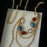 Vintage Art‑Style Acrylic & Faux Pearl Inlay Multi‑Layer Waist Chain