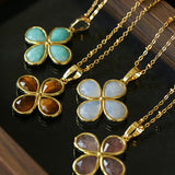 Natural Stone Four-Leaf Clover Necklace