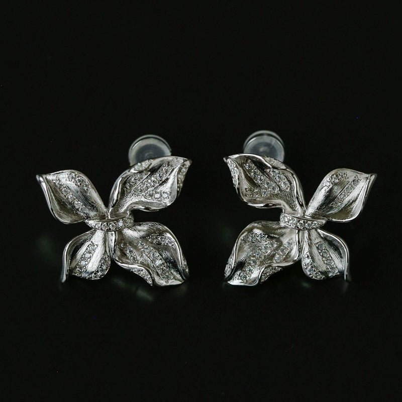 French Luxury Brushed 925 Silver Butterfly Stud Earrings