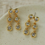 Dual Row Hammered Bezel Cubic Zirconia Tassel Drop Stud Earrings