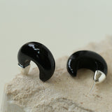 Black Onyx Moon Huggie Earrings