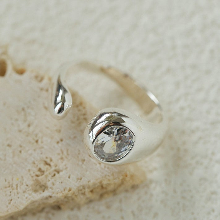 Fluid Teardrop Cubic Zirconia Open Ring